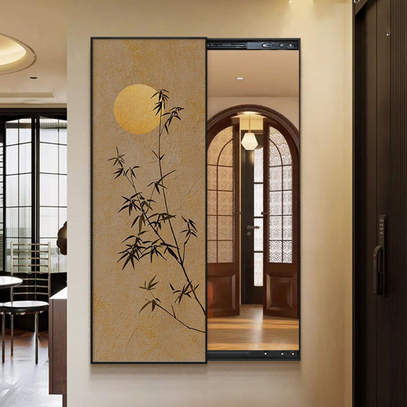 Traditional Chinese Rectangular Full-Length Mirror — Aluminum Alloy Frame, Crystal Ceramic Canvas, Float Glass Surface, Push-Slide Design for Bedroom & Entryways