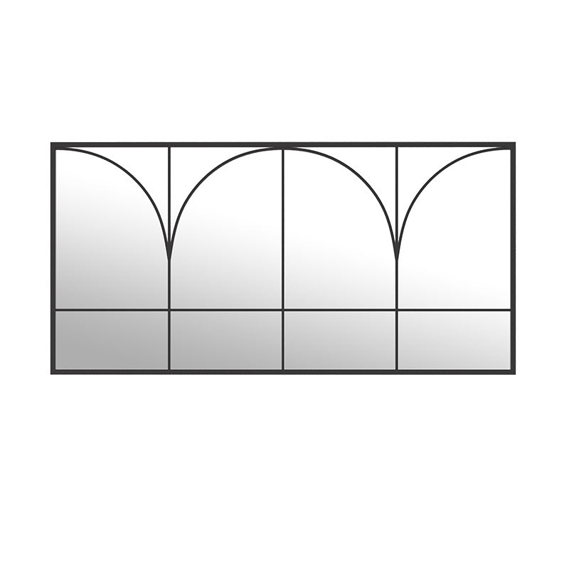 Traditional French Rectangular Iron-Trimmed Tempered-Glass Wall Mirror for Living Room – Elegant Decorative Accent