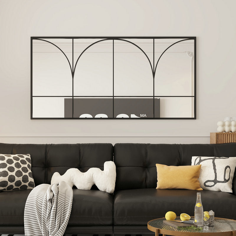 Traditional French Rectangular Iron-Trimmed Tempered-Glass Wall Mirror for Living Room – Elegant Decorative Accent