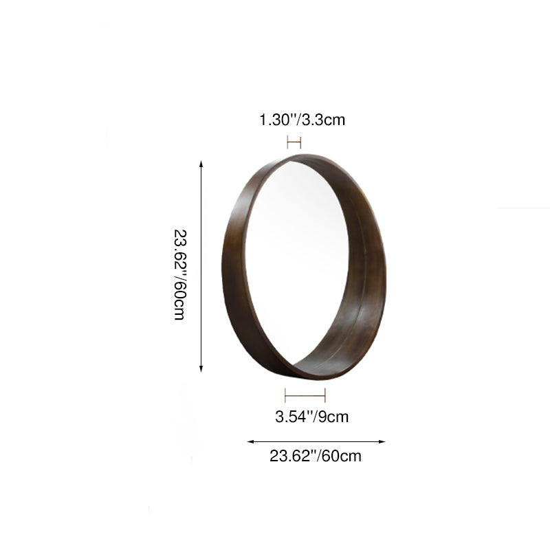 Contemporary Scandinavian Round Solid Pine Wood Wall Mirror with Float Glass for Bedroom