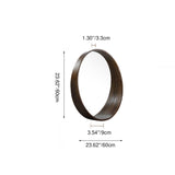 Contemporary Scandinavian Round Solid Pine Wood Wall Mirror with Float Glass for Bedroom