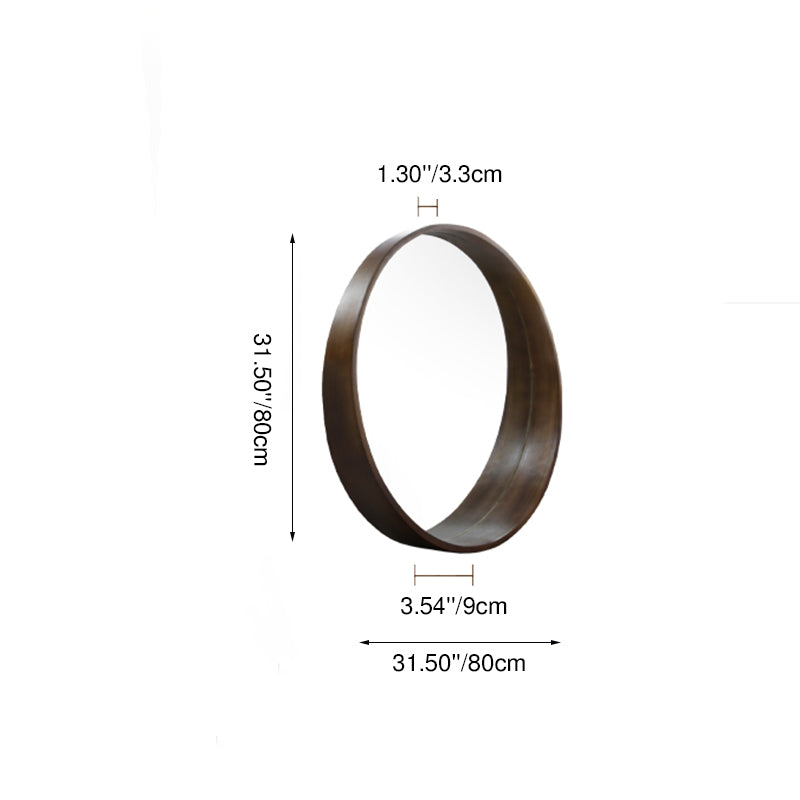Contemporary Scandinavian Round Solid Pine Wood Wall Mirror with Float Glass for Bedroom