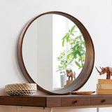 Contemporary Scandinavian Round Solid Pine Wood Wall Mirror with Float Glass for Bedroom