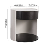 Modern Luxury Round Veneered Nightstand with Solid Wood Texture – Curved Bedside Table with One Drawer for Bedroom