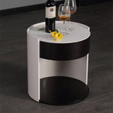 Modern Luxury Round Veneered Nightstand with Solid Wood Texture – Curved Bedside Table with One Drawer for Bedroom