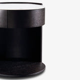 Modern Luxury Round Veneered Nightstand with Solid Wood Texture – Curved Bedside Table with One Drawer for Bedroom