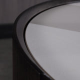 Modern Luxury Round Veneered Nightstand with Solid Wood Texture – Curved Bedside Table with One Drawer for Bedroom