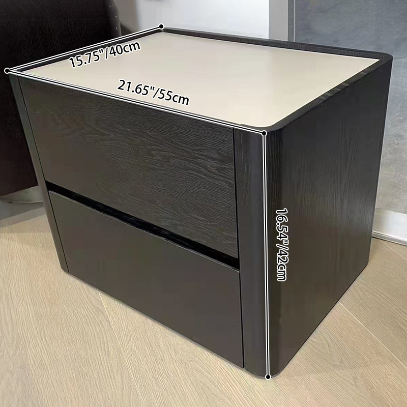 Modern Black Minimalist Two-Drawer Nightstand – Sleek Rectangular Bedside Table with Efficient Bedroom Storage
