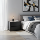 Modern Black Minimalist Two-Drawer Nightstand – Sleek Rectangular Bedside Table with Efficient Bedroom Storage