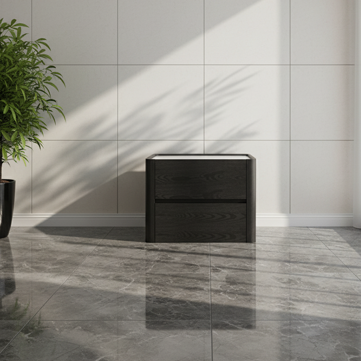 Modern Black Minimalist Two-Drawer Nightstand – Sleek Rectangular Bedside Table with Efficient Bedroom Storage