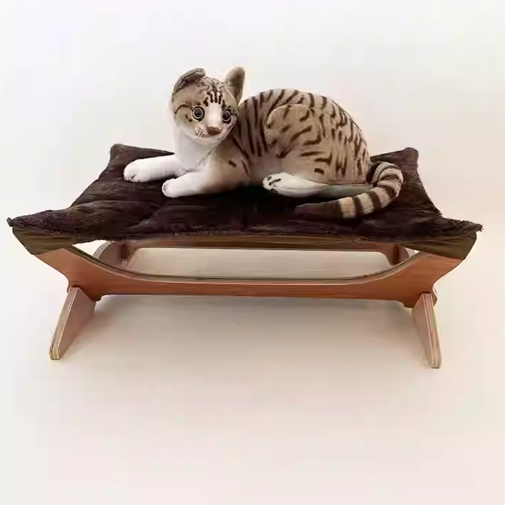 Modern Scandinavian Rectangular Cat Bed with Multi-Layer Solid Wood Panel and Soft Cotton Fabric – Ideal for Bedroom & Living Room