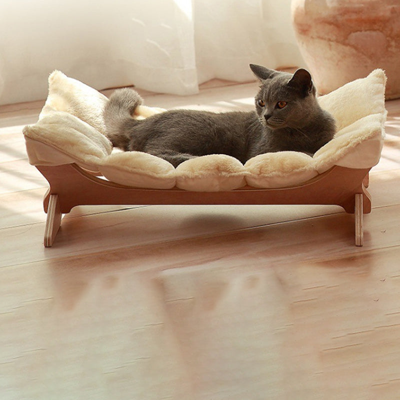 Modern Scandinavian Rectangular Cat Bed with Multi-Layer Solid Wood Panel and Soft Cotton Fabric – Ideal for Bedroom & Living Room