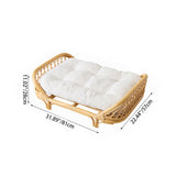 Traditional Farmhouse Rectangular Cat Bed with Handwoven Indonesian Rattan Fabric, Perfect for the Bedroom