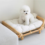 Traditional Farmhouse Rectangular Cat Bed with Handwoven Indonesian Rattan Fabric, Perfect for the Bedroom