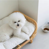 Traditional Farmhouse Rectangular Cat Bed with Handwoven Indonesian Rattan Fabric, Perfect for the Bedroom