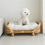 Traditional Farmhouse Rectangular Cat Bed with Handwoven Indonesian Rattan Fabric, Perfect for the Bedroom