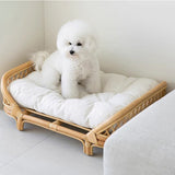 Traditional Farmhouse Rectangular Cat Bed with Handwoven Indonesian Rattan Fabric, Perfect for the Bedroom