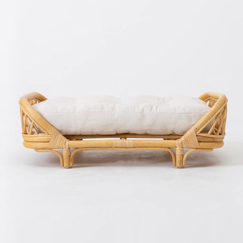 Traditional Farmhouse Rectangular Cat Bed with Handwoven Indonesian Rattan Fabric, Perfect for the Bedroom