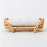 Traditional Farmhouse Rectangular Cat Bed with Handwoven Indonesian Rattan Fabric, Perfect for the Bedroom
