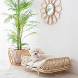 Traditional Farmhouse Rectangular Cat Bed with Handwoven Indonesian Rattan Fabric, Perfect for the Bedroom