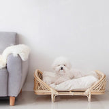 Traditional Farmhouse Rectangular Cat Bed with Handwoven Indonesian Rattan Fabric, Perfect for the Bedroom
