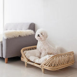 Traditional Farmhouse Rectangular Cat Bed with Handwoven Indonesian Rattan Fabric, Perfect for the Bedroom