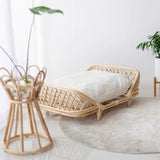 Traditional Farmhouse Rectangular Cat Bed with Handwoven Indonesian Rattan Fabric, Perfect for the Bedroom