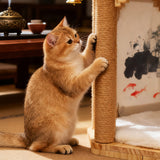 Traditional Chinese Hexagonal Solid Pine Cat Tree with Fabric & Sisal — Pavilion Design for Bedroom & Living Room