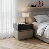 Sleek Modern Minimalist Nightstand with Dual Drawers – Black & White Contrast, Sensor Light, Smart Bedside Table for Bedroom