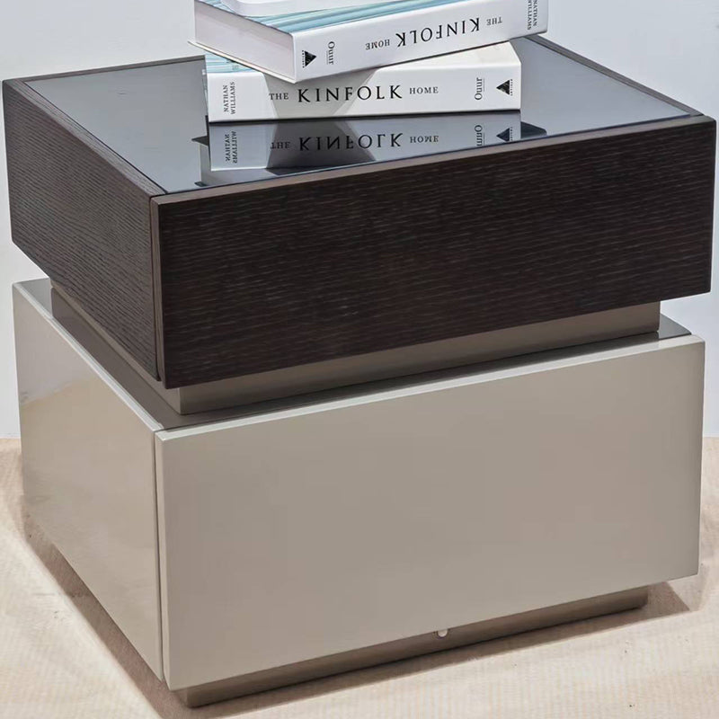 Sleek Modern Minimalist Nightstand with Dual Drawers – Black & White Contrast, Sensor Light, Smart Bedside Table for Bedroom