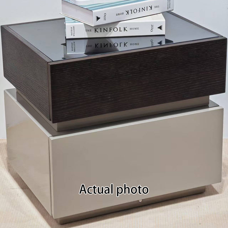 Sleek Modern Minimalist Nightstand with Dual Drawers – Black & White Contrast, Sensor Light, Smart Bedside Table for Bedroom