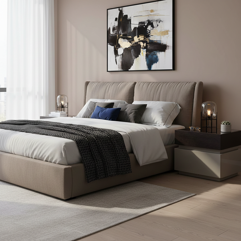 Sleek Modern Minimalist Nightstand with Dual Drawers – Black & White Contrast, Sensor Light, Smart Bedside Table for Bedroom