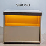 Sleek Off-White Nightstand with Marble Top and Motion-Sensor Light — Modern Minimalist Bedside Table with Quiet Single Drawer for the Bedroom