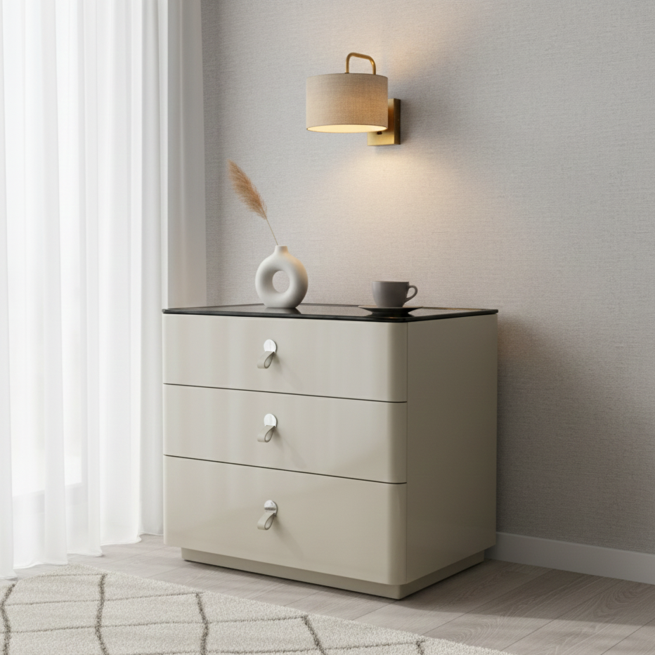 Modern Minimalist Nightstand with Quiet Sliding Rails – 3-Drawer, Large-Capacity Bedside Storage Table for the Bedroom