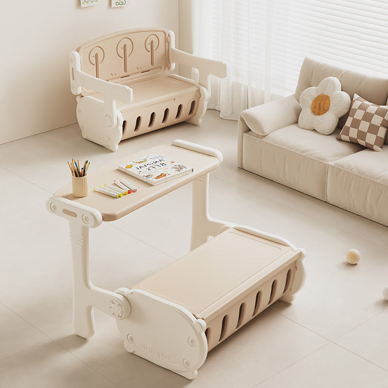 Chic Contemporary Rectangular HDPE Desk & Chair Set with Built-In Storage Cabinet for Living Room
