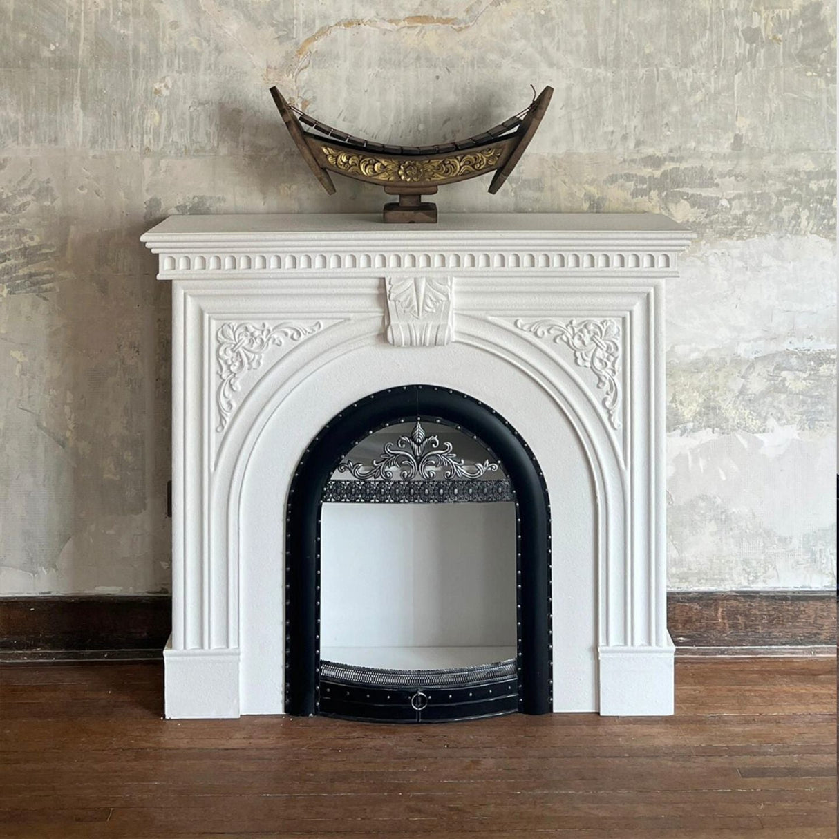 Traditional French Square MDF Mantel with 2-Tier Storage for the Living Room