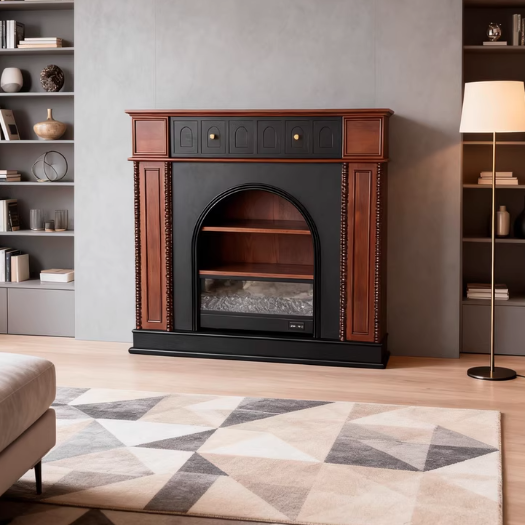 Traditional French-Style Square Solid Pine Mantel, 3-Tier Shelf for Living Room