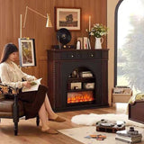 Traditional French-Style Square Solid Pine Mantel, 3-Tier Shelf for Living Room