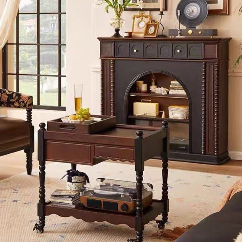 Traditional French-Style Square Solid Pine Mantel, 3-Tier Shelf for Living Room