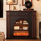 Traditional French-Style Square Solid Pine Mantel, 3-Tier Shelf for Living Room