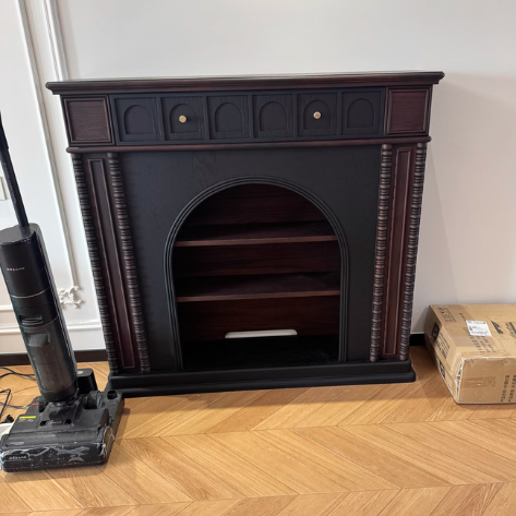 Traditional French-Style Square Solid Pine Mantel, 3-Tier Shelf for Living Room