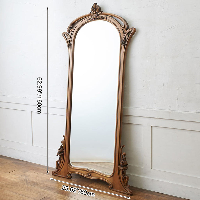 Traditional European Rectangular MDF Full-Length Mirror with Carved Details and Silver Finish for Living Room Decor