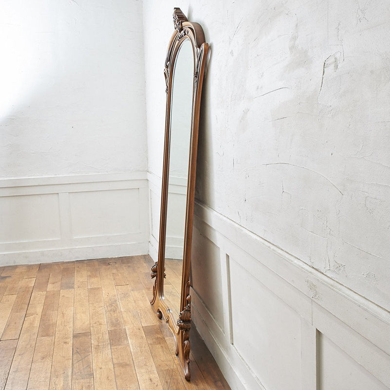 Traditional European Rectangular MDF Full-Length Mirror with Carved Details and Silver Finish for Living Room Decor