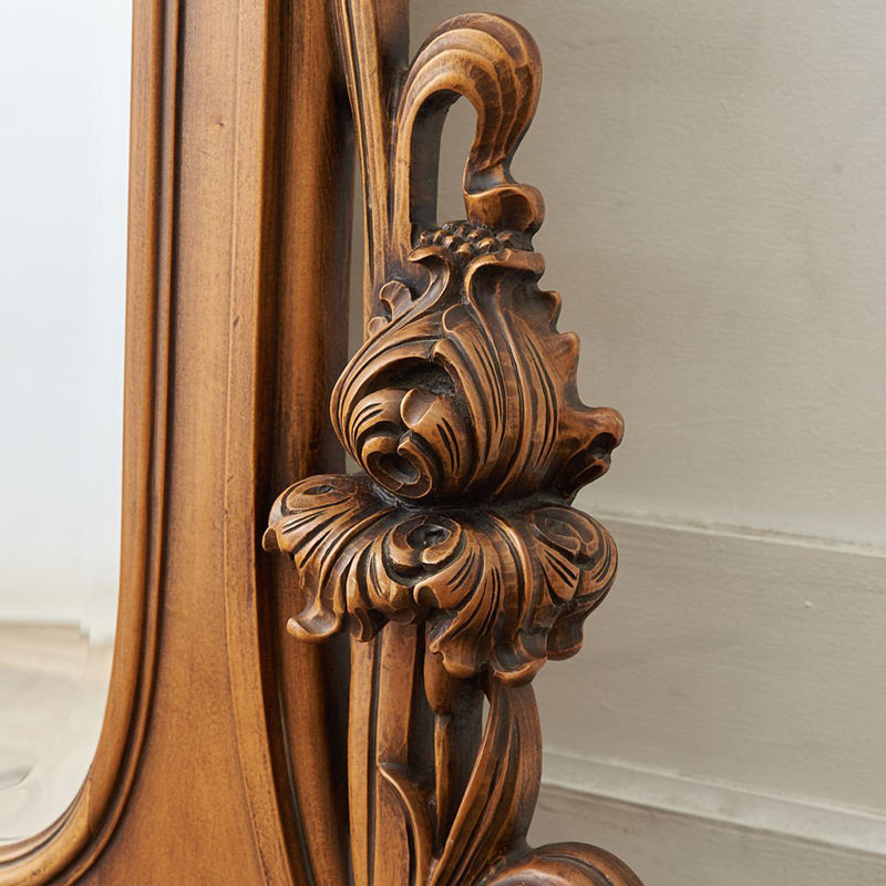 Traditional European Rectangular MDF Full-Length Mirror with Carved Details and Silver Finish for Living Room Decor