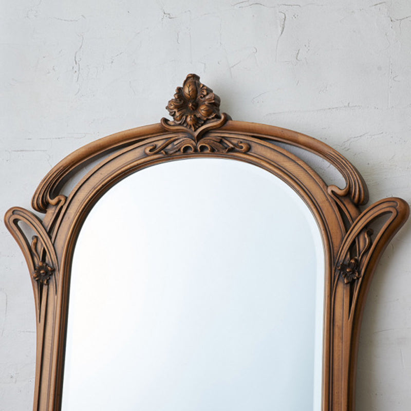 Traditional European Rectangular MDF Full-Length Mirror with Carved Details and Silver Finish for Living Room Decor