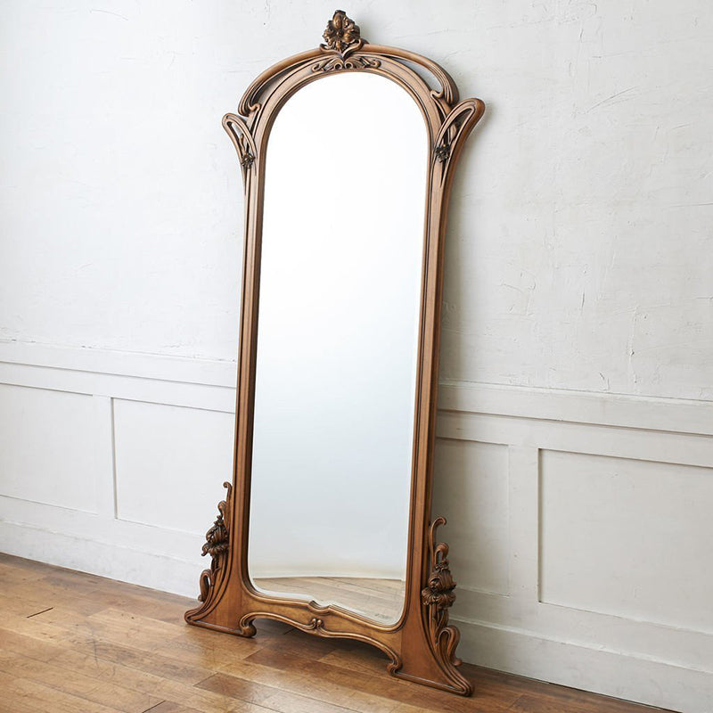 Traditional European Rectangular MDF Full-Length Mirror with Carved Details and Silver Finish for Living Room Decor