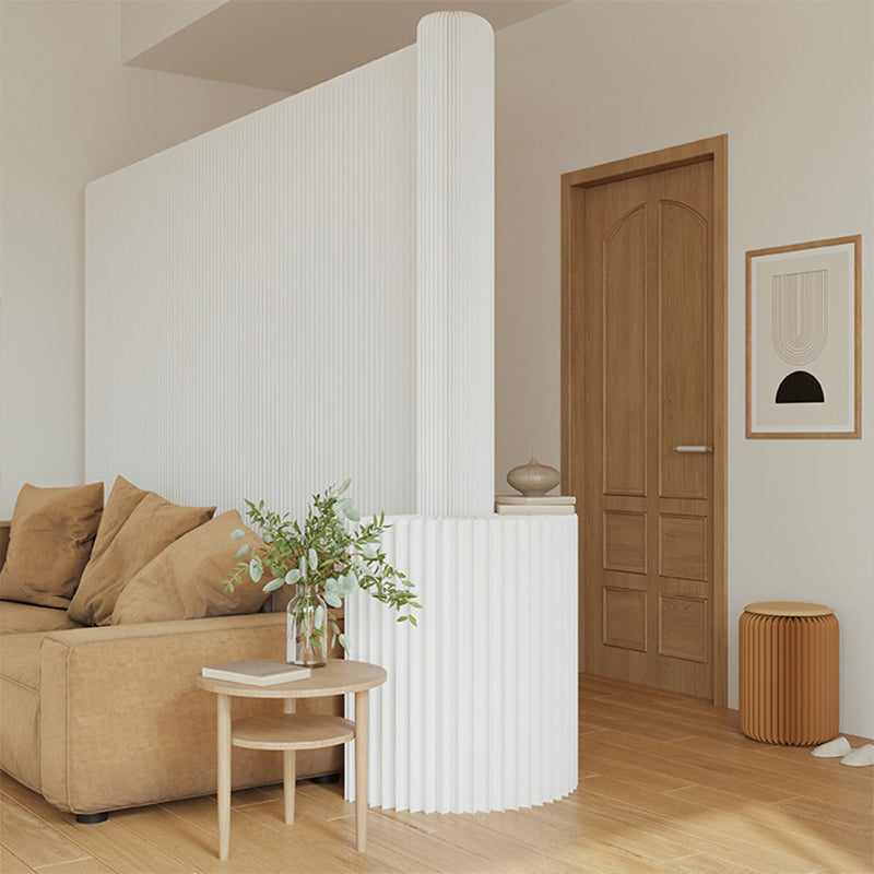 Modern Art Deco Foldable Room Divider – Curved-Edge Rectangular Panels in Kraft Paper and Acrylic for Living Room