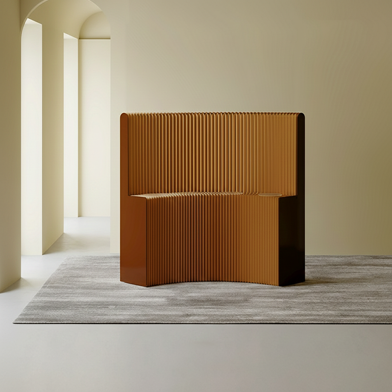 Modern Art Deco Foldable Room Divider – Curved-Edge Rectangular Panels in Kraft Paper and Acrylic for Living Room