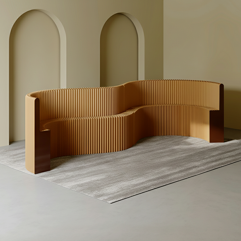 Modern Art Deco Foldable Room Divider – Curved-Edge Rectangular Panels in Kraft Paper and Acrylic for Living Room