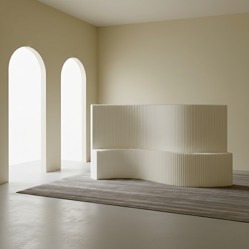 Modern Art Deco Foldable Room Divider – Curved-Edge Rectangular Panels in Kraft Paper and Acrylic for Living Room